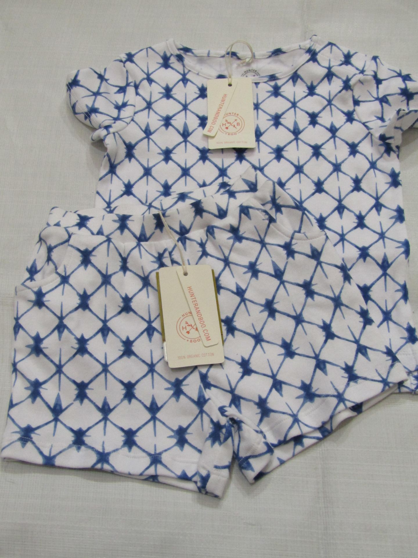 Hunter & Boo Shibori Blue T/Shirt & Shorts Aged 2-3 yrs New & Packaged RRP £13 Each