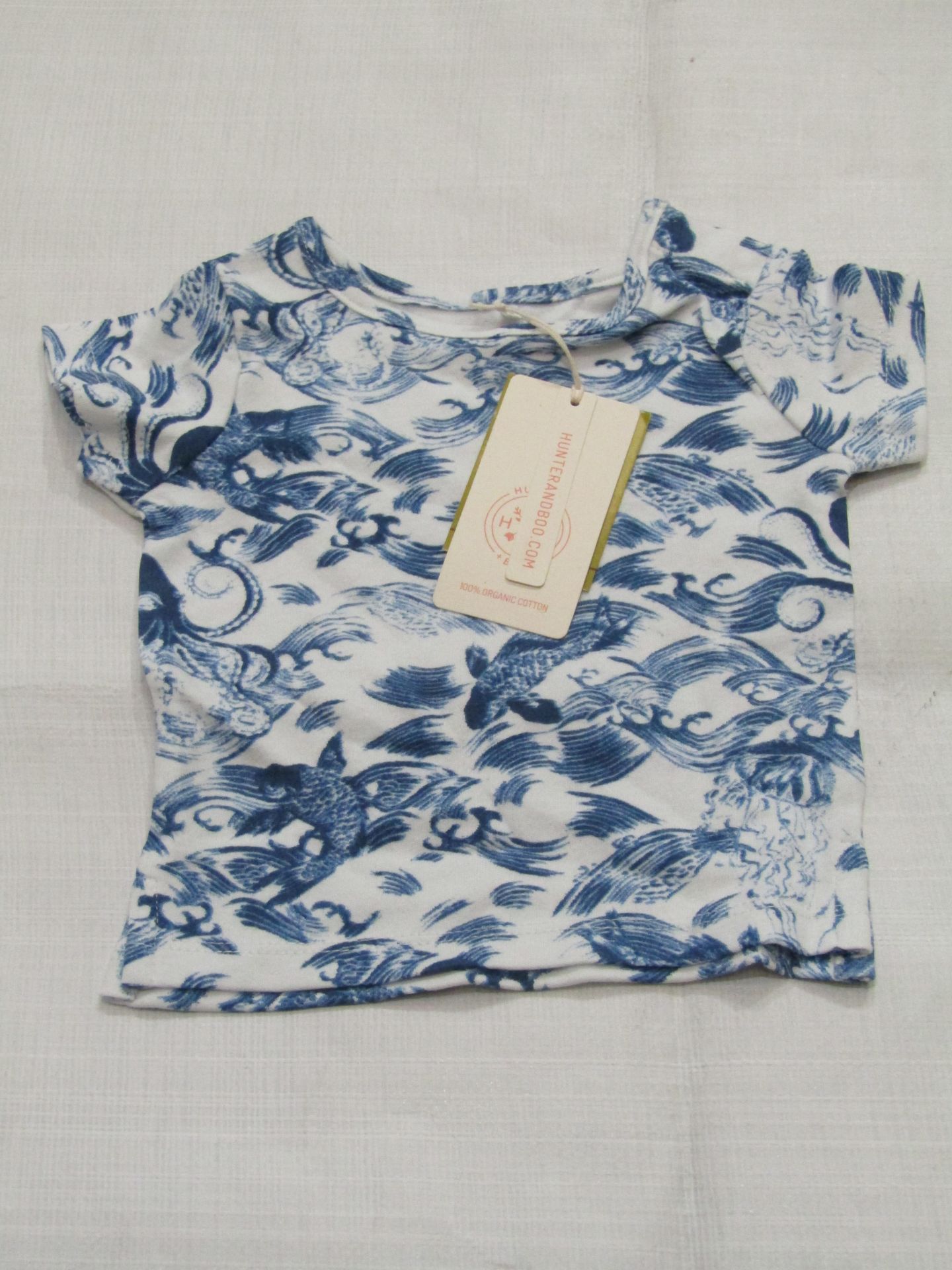 2 X Hunter & Boo Kayio Print T/Shirts Blue/White Aged 0-3 Months New & Packaged RRP £13 Each