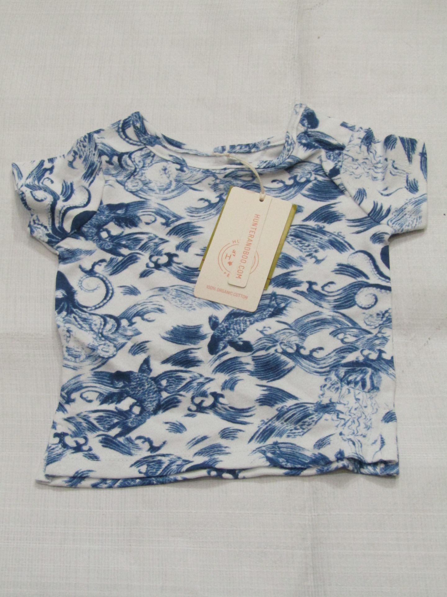 2 X Hunter & Boo Kayio Print T/Shirts Blue/White Aged 0-3 Months New & Packaged RRP £13 Each