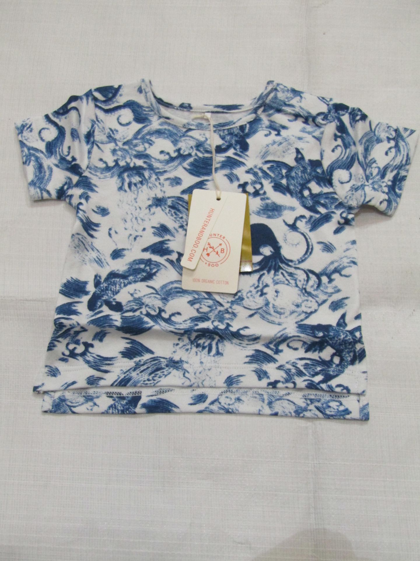 2 X Hunter & Boo Kayio Print T/Shirts Blue/White Aged 3-6 Months New & Packaged RRP £13 Each