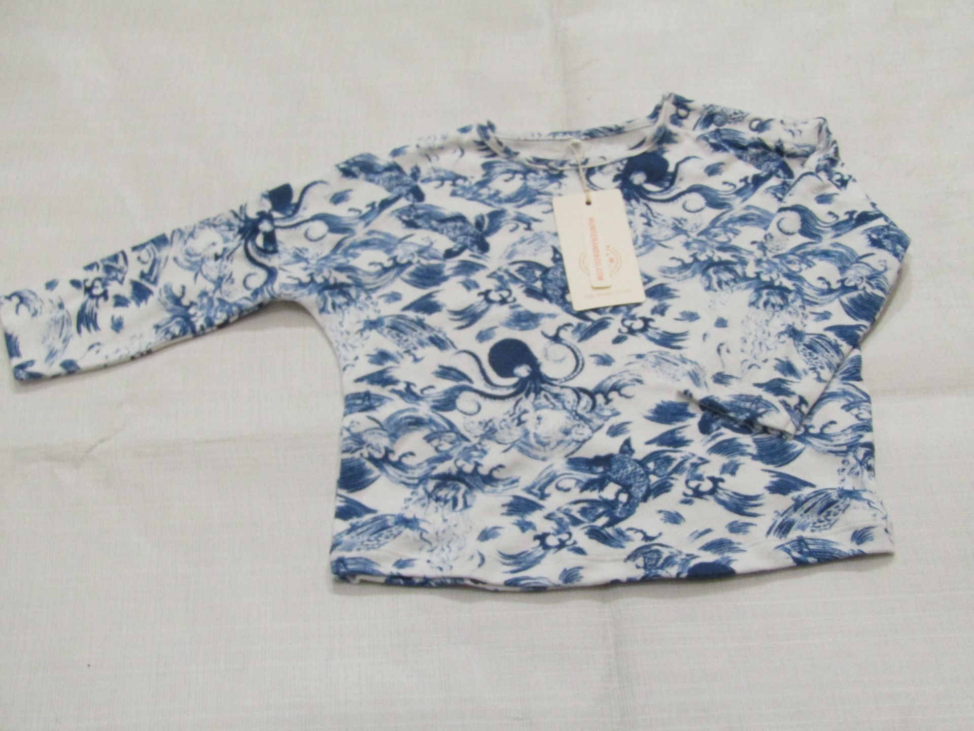 2 X Hunter & Boo Kayio Print Long Sleeve Tops Blue/White Aged 18-24 Months New & Packaged RRP £13