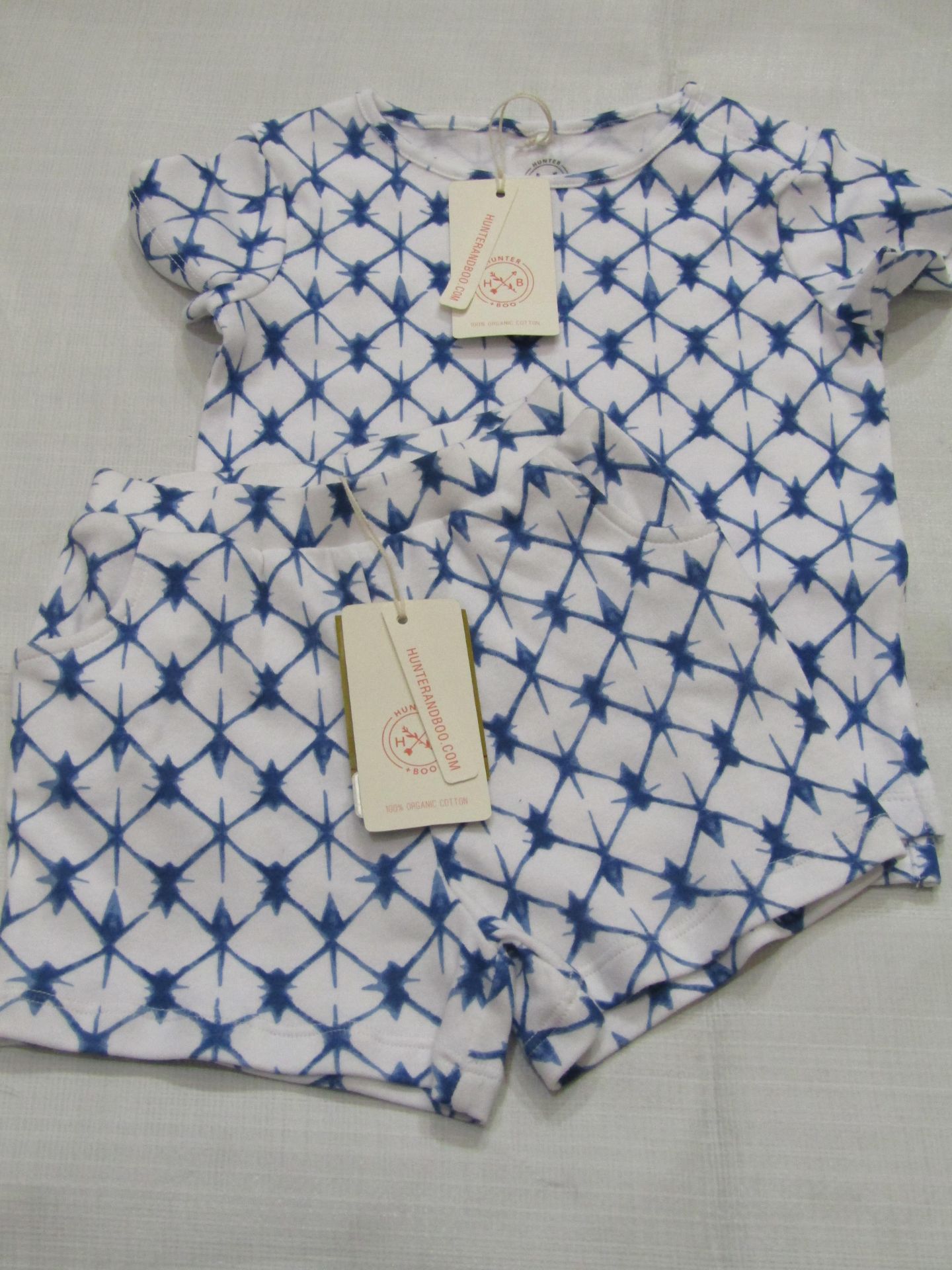 Hunter & Boo Shibori Blue T/Shirt & Shorts Aged 2-3 yrs New & Packaged RRP £13 Each