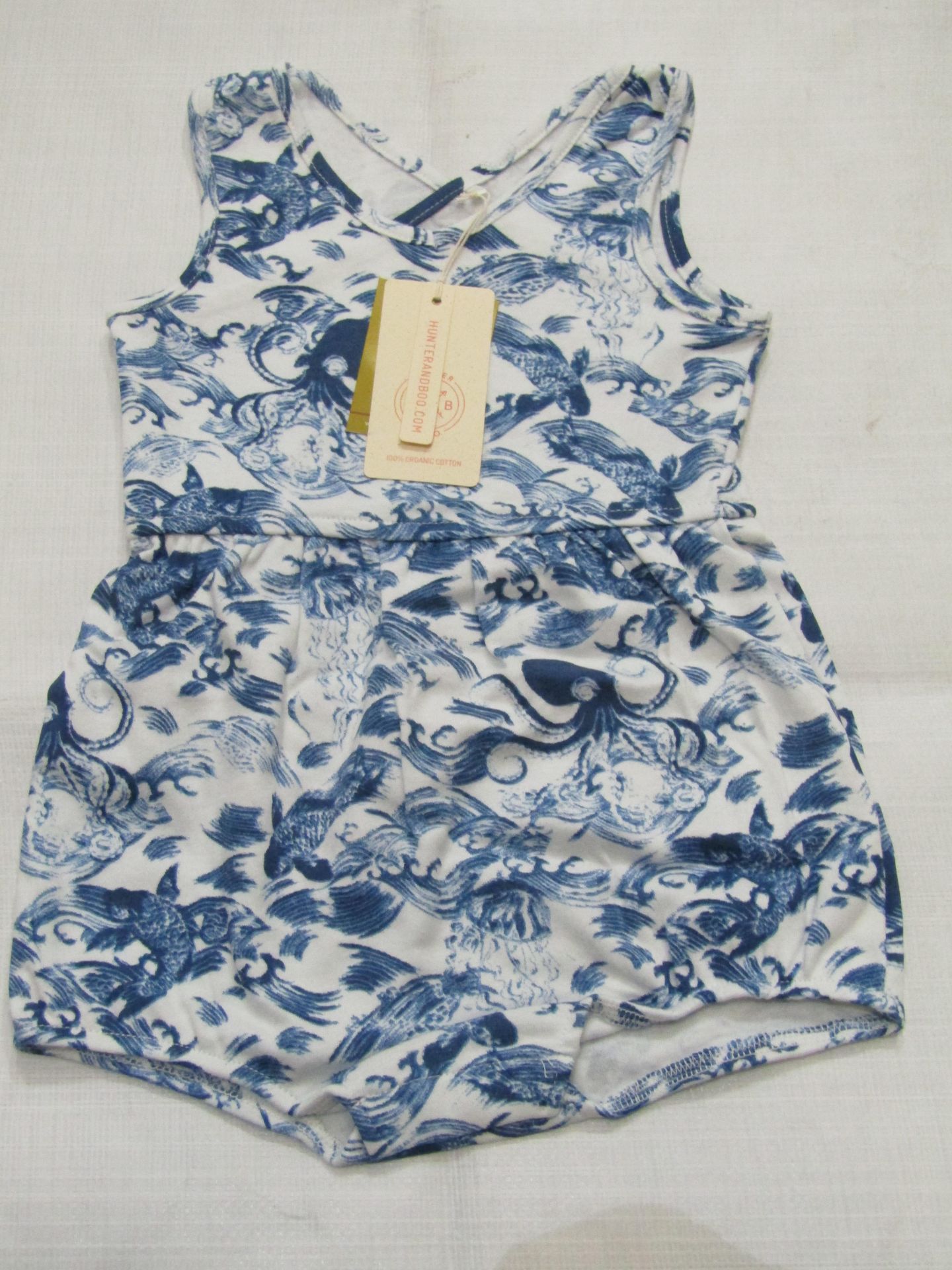 Hunter & Boo Kayio Print Romper Suit Blue/White Aged 12-24 Months New & Packaged RRP £22