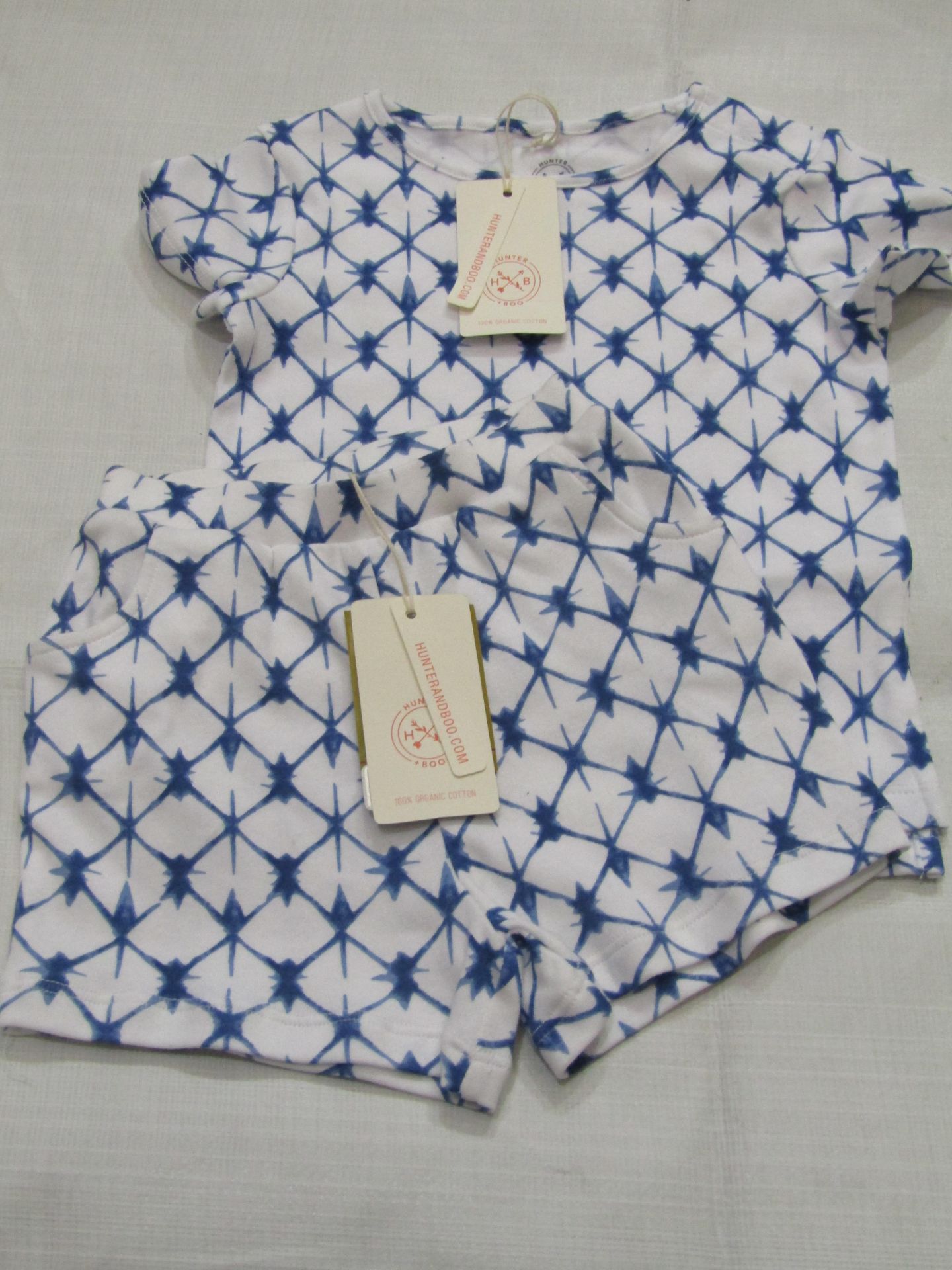 Hunter & Boo Shibori Blue T/Shirt & Shorts Aged 2-3 yrs New & Packaged RRP £13 Each