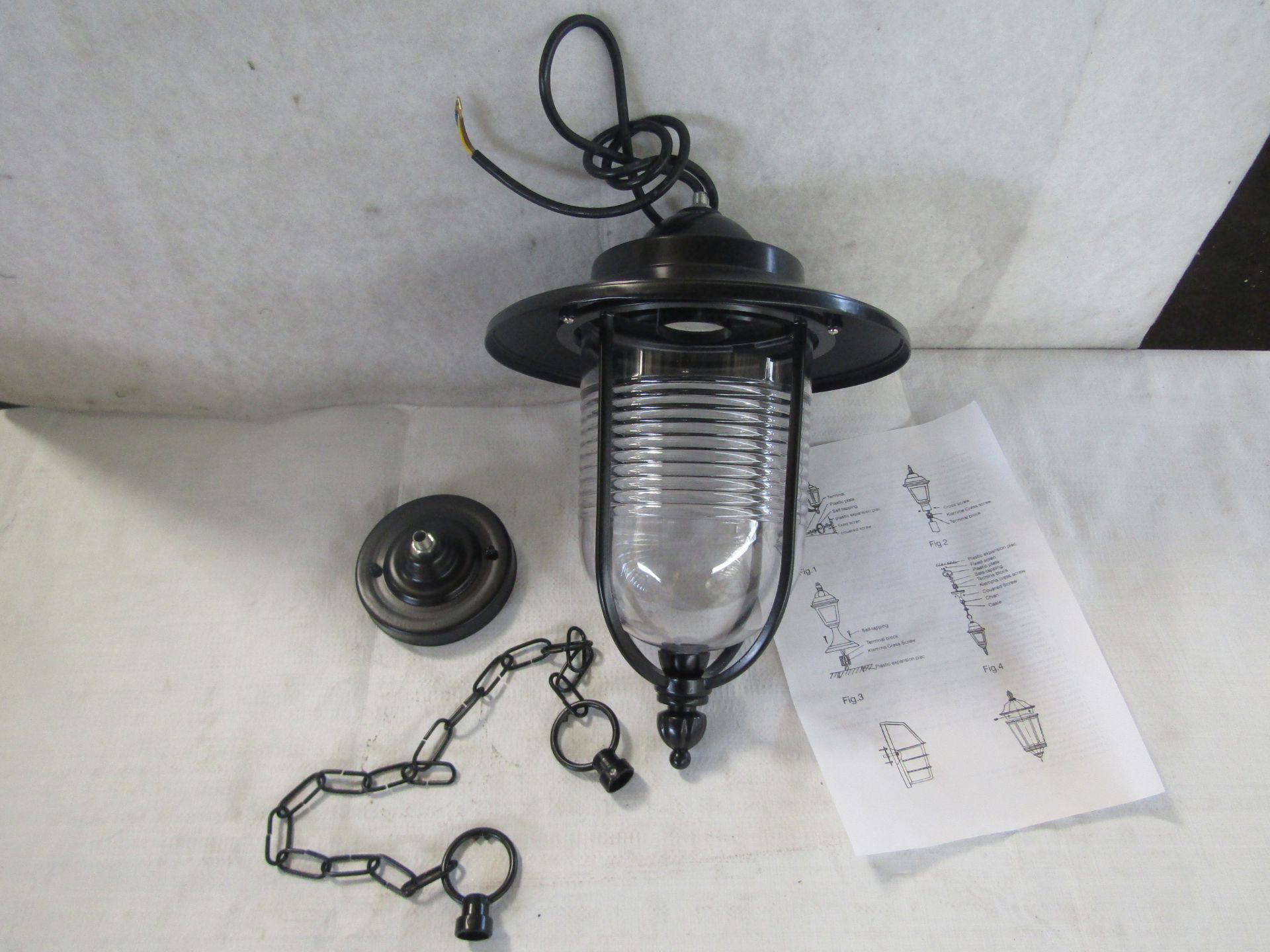 Integrity Lighting black outdoor Georgian chain lantern. H33CM X W24CM. New & Boxed (boxes are