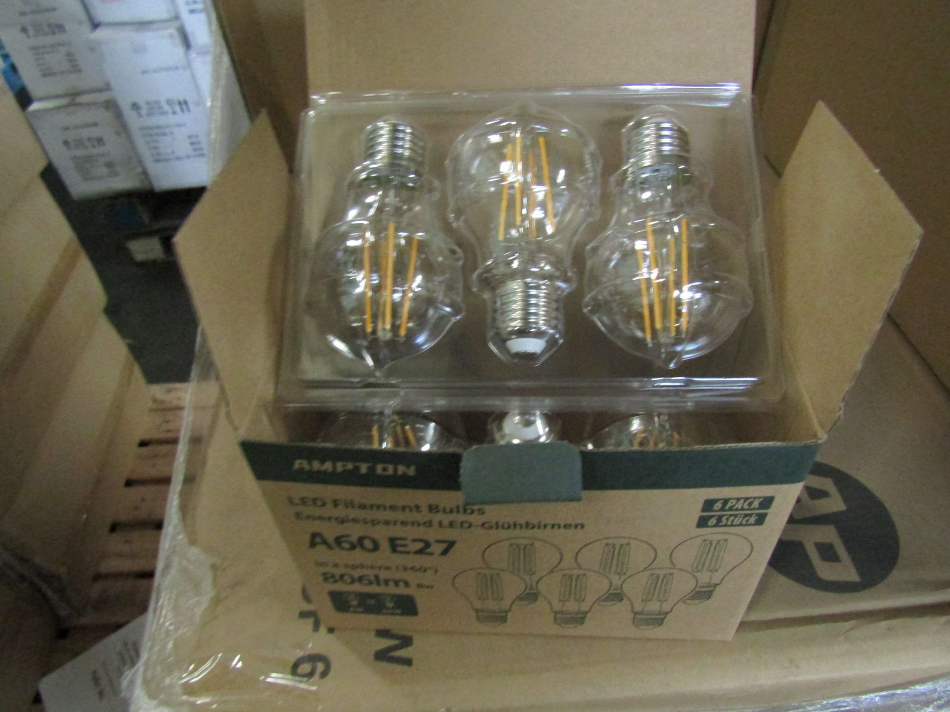 10X AMPTON - A60 E27 806 Lumen LED Filament Light Bulbs - Pack of 6 - New & Boxed.