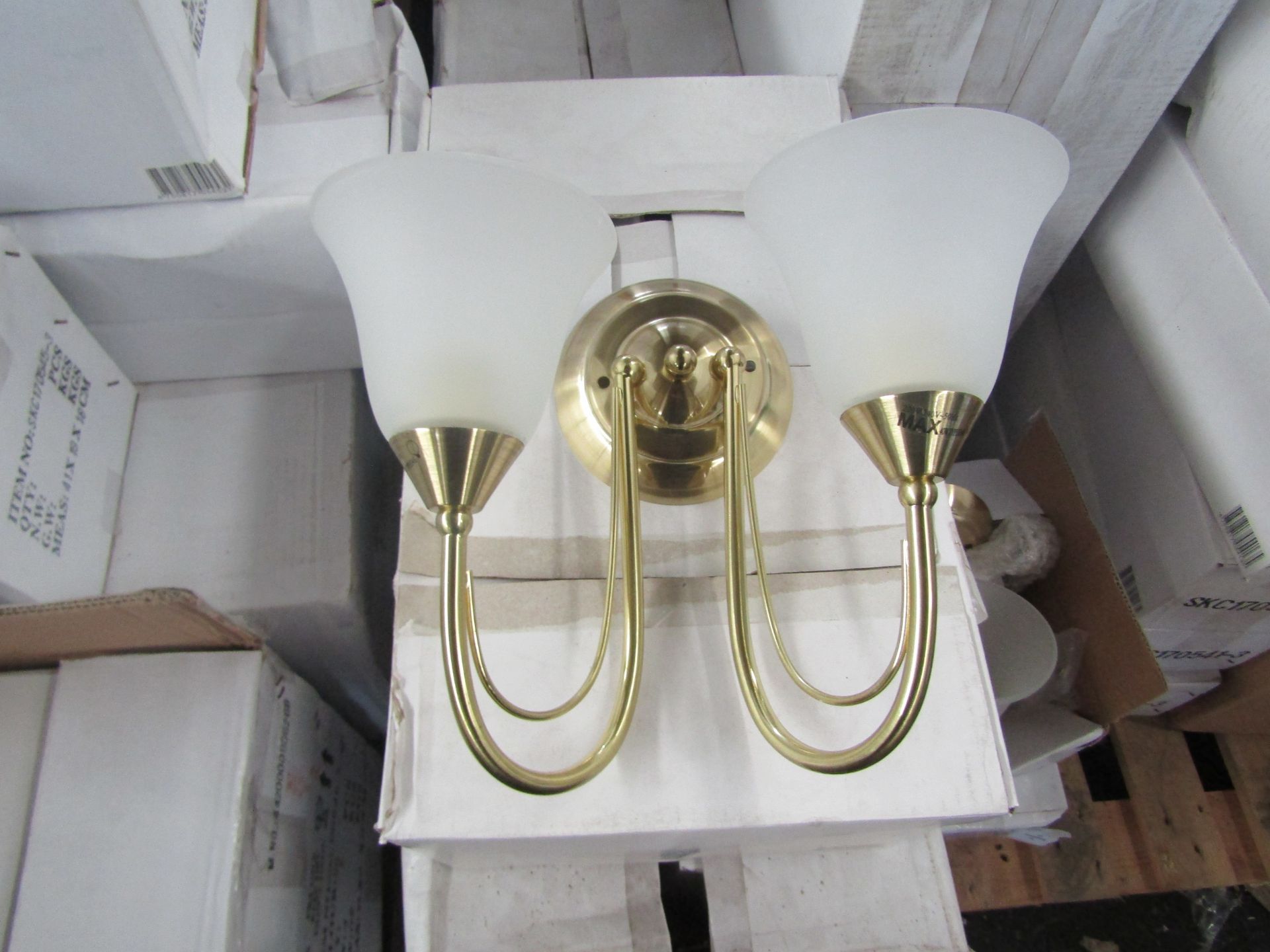 Brass 5 Arm Pendant Light fitting with frosted glass shades. H40cm x W45cm. New & Boxed (box maybe