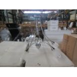 Chrome 5 Arm Pendant light fitting wioth 3/4 frosted glass shades. H50cm W55cm. New & Boxed (544-2)