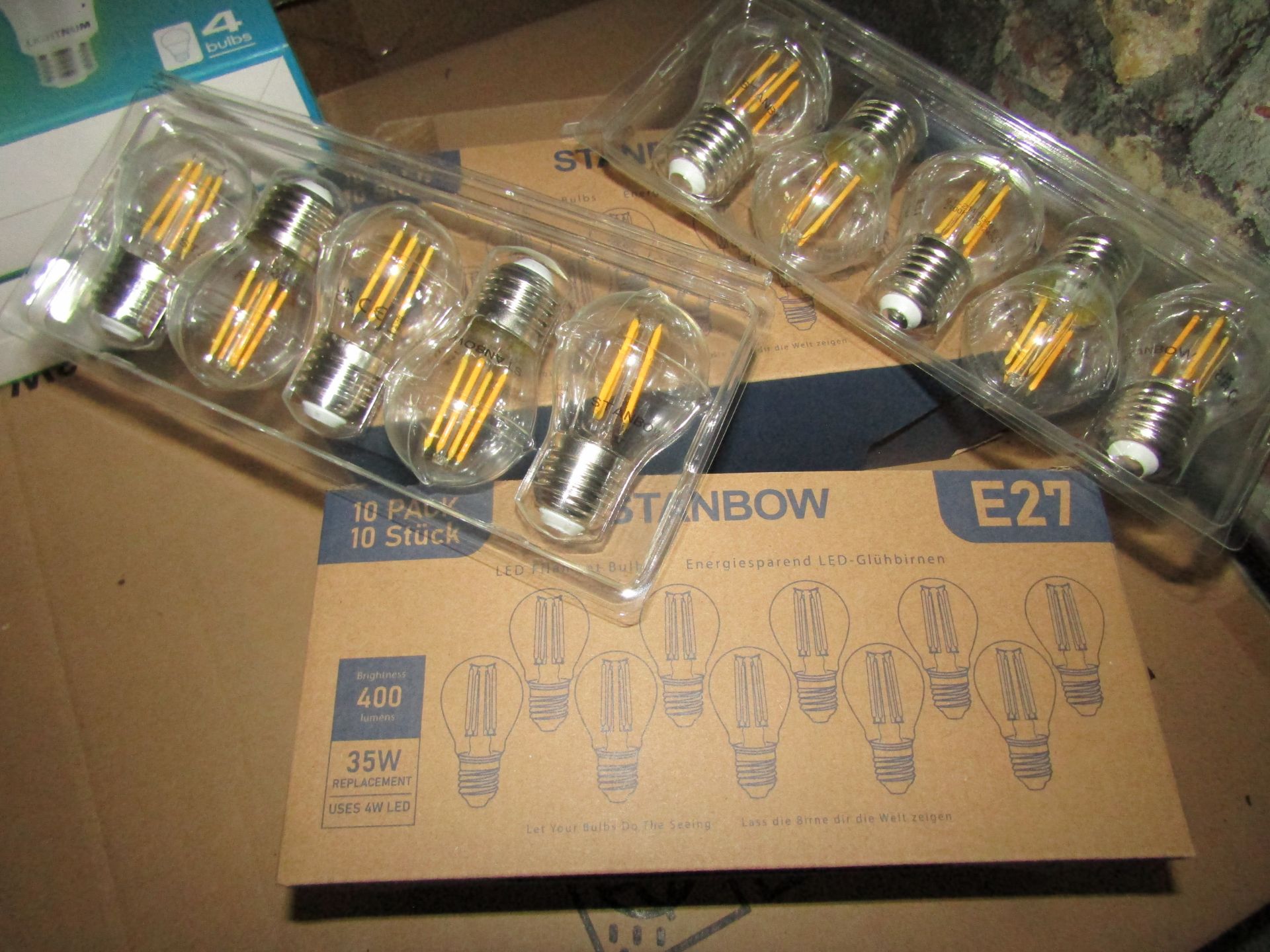 2X STANBOW - E27 400 Lumen LED Filament Light Bulbs - Pack of 10 - New & Boxed.