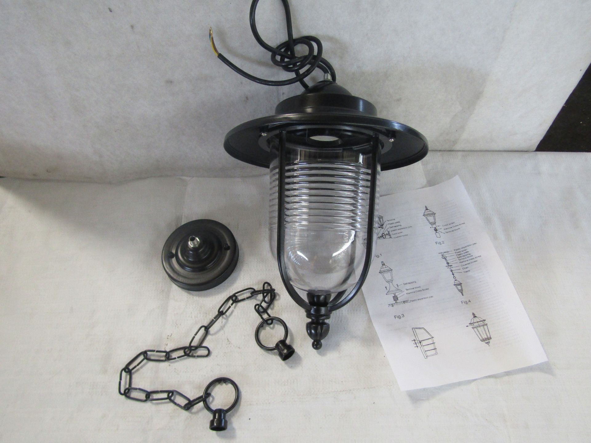 Integrity Lighting black outdoor Georgian chain lantern. H33CM X W24CM. New & Boxed (boxes are