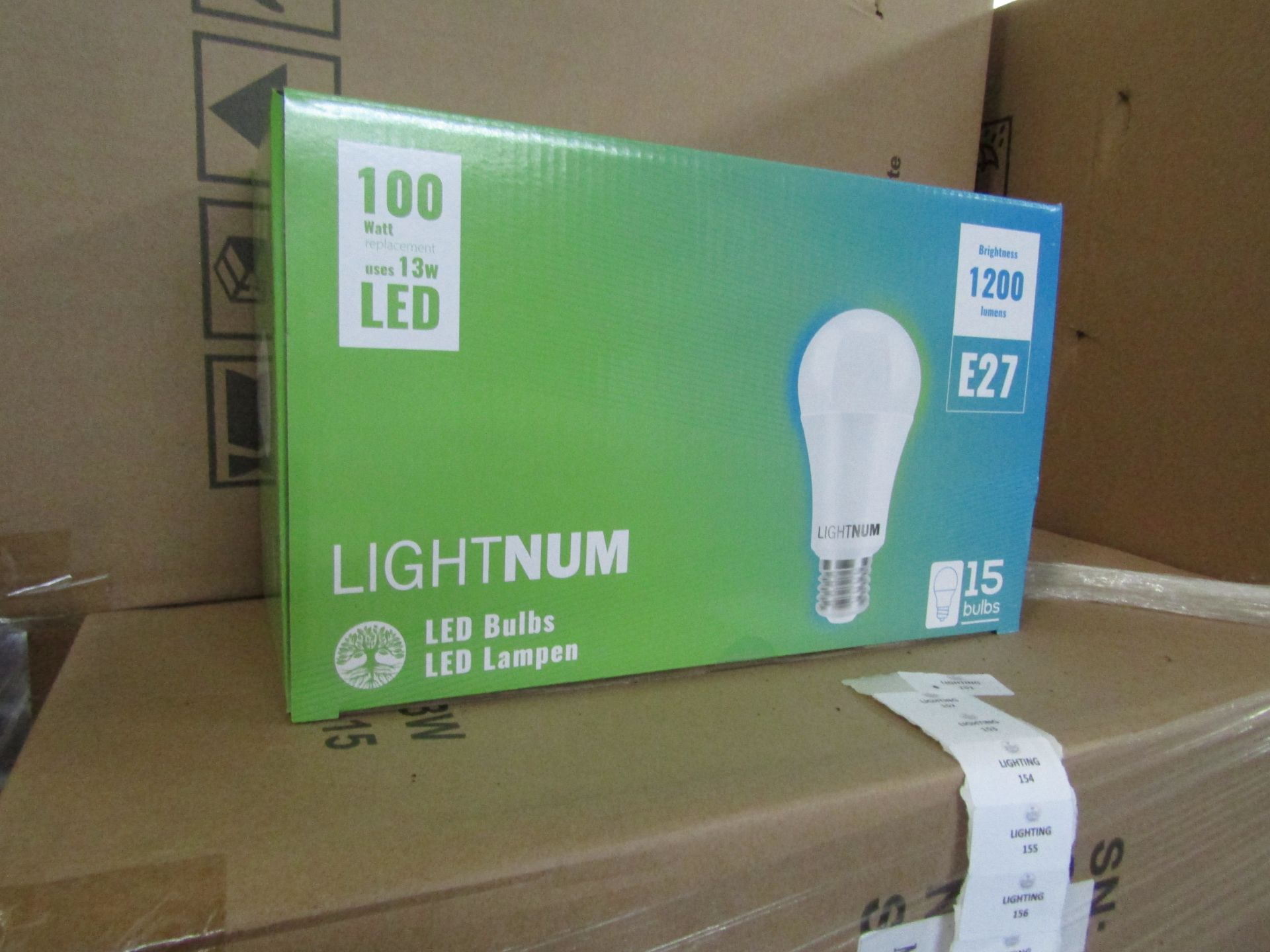 2X LIGHTNUM - E27 1200 Lumen LED Light Bulbs - Pack of 15 - New & Boxed.