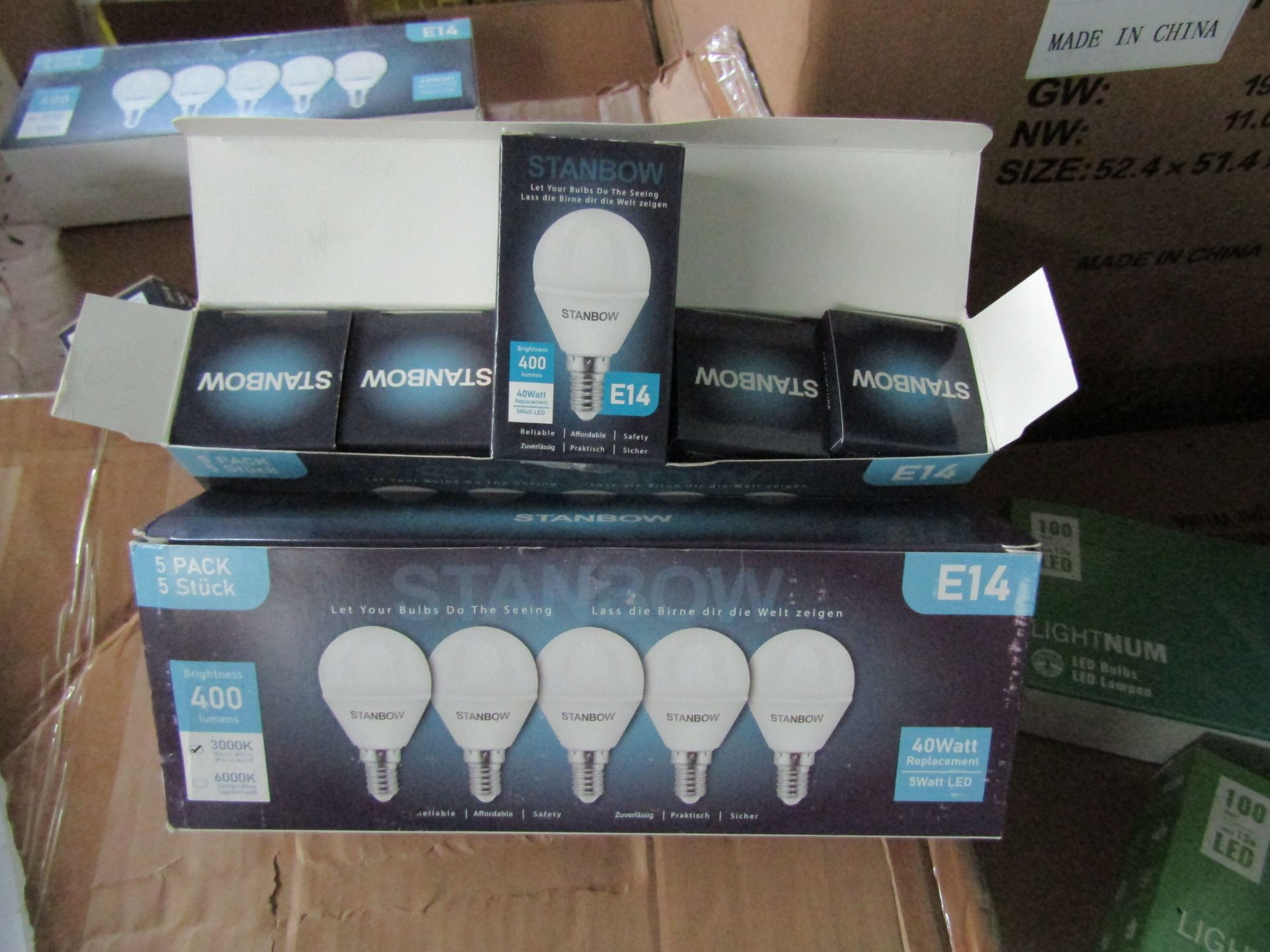 2X STANBOW - E14 400 Lumen LED Light Bulbs - Pack of 5 - New & Boxed.