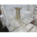 Brass 5 Arm Pendant Light fitting with frosted glass shades. H40cm x W45cm. New & Boxed (box maybe