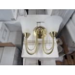 Brass 2 Arm Wall Light fitting with frosted glass shades. H20cm x W30cm. New & Boxed (box maybe shop