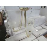 Brass 3 Arm Pendant Light fitting with frosted glass shades. H40cm x W45cm. New & Boxed (box maybe