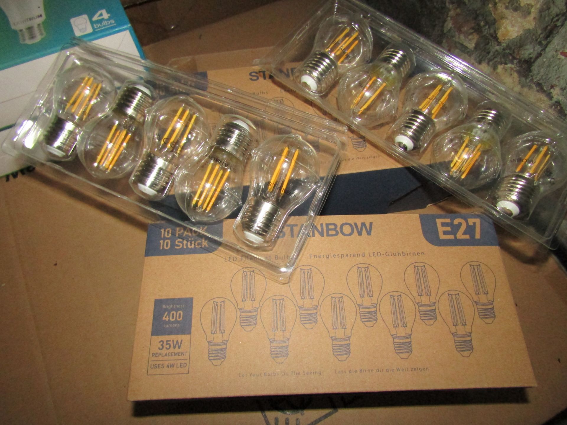 2X AMPTON - G45 E27 400 Lumen LED Filament Light Bulbs - Pack of 6 - New & Boxed.