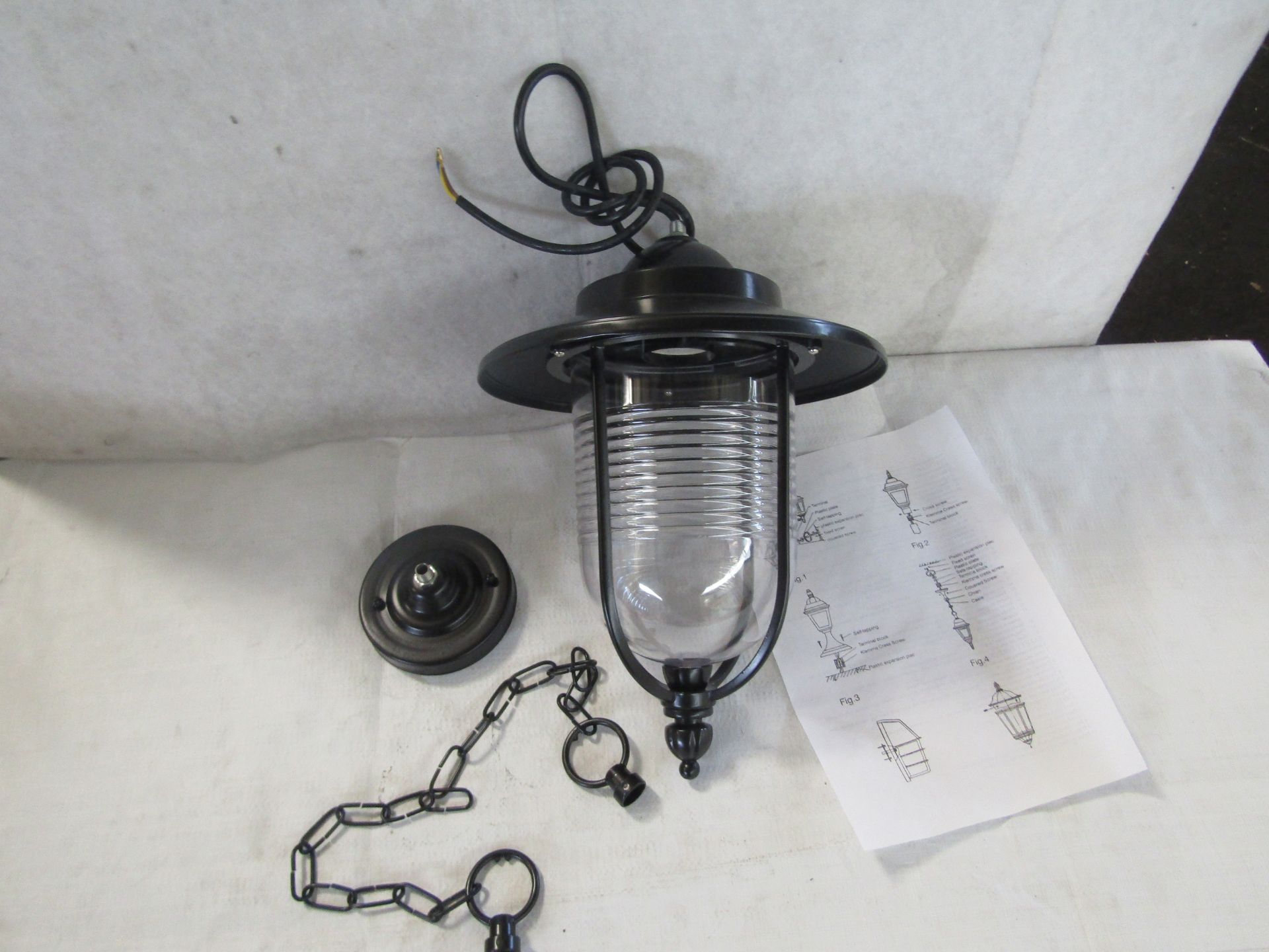 Integrity Lighting black outdoor Georgian chain lantern. H33CM X W24CM. New & Boxed (boxes are