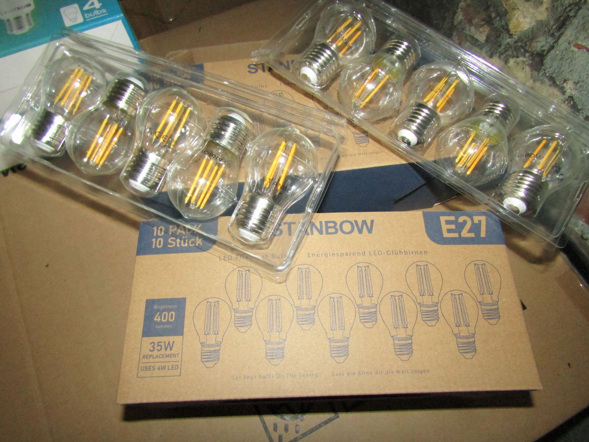 2X STANBOW - E27 400 Lumen LED Filament Light Bulbs - Pack of 10 - New & Boxed.