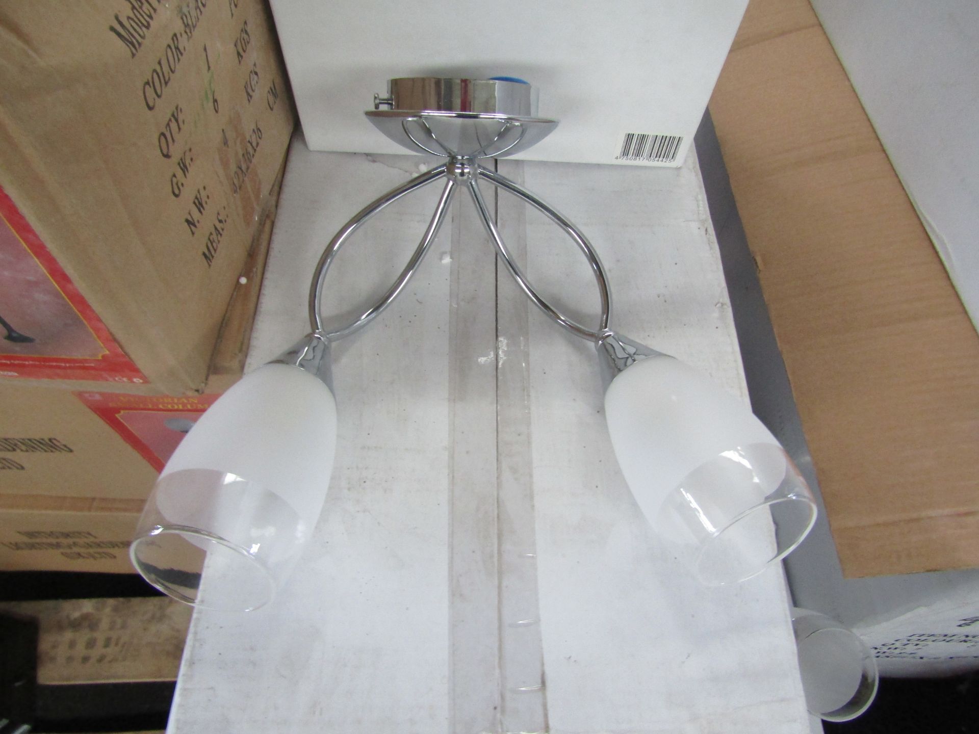 Chrome 2 Arm Wall light fitting. H30cm x W30cm. New & Boxed (box maybe shop soiled) (544-2)