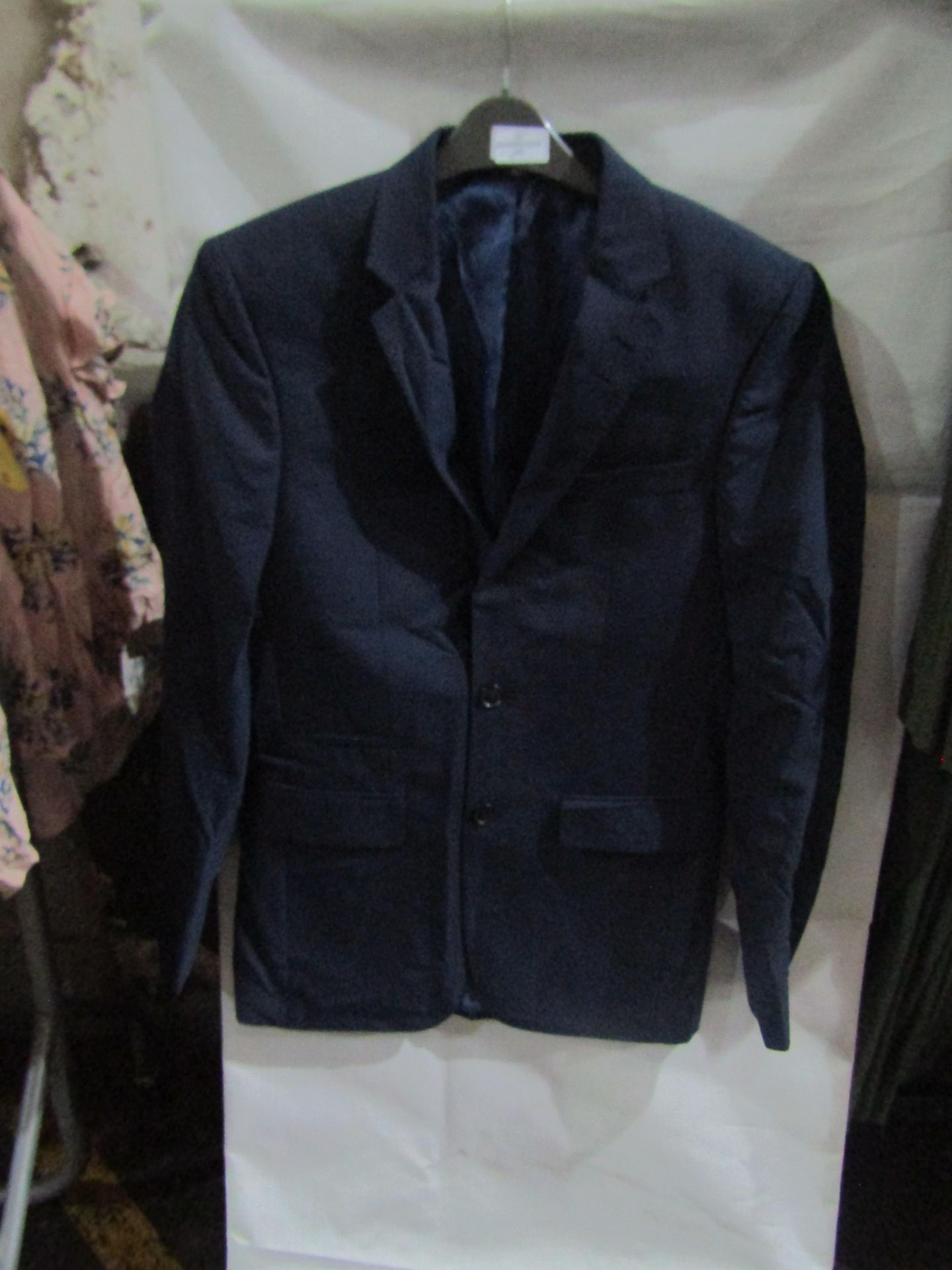 M&S Mens Navy Tailored Fit Performance Suit Jacket, Size: Chest 36" Long - Good Condition.