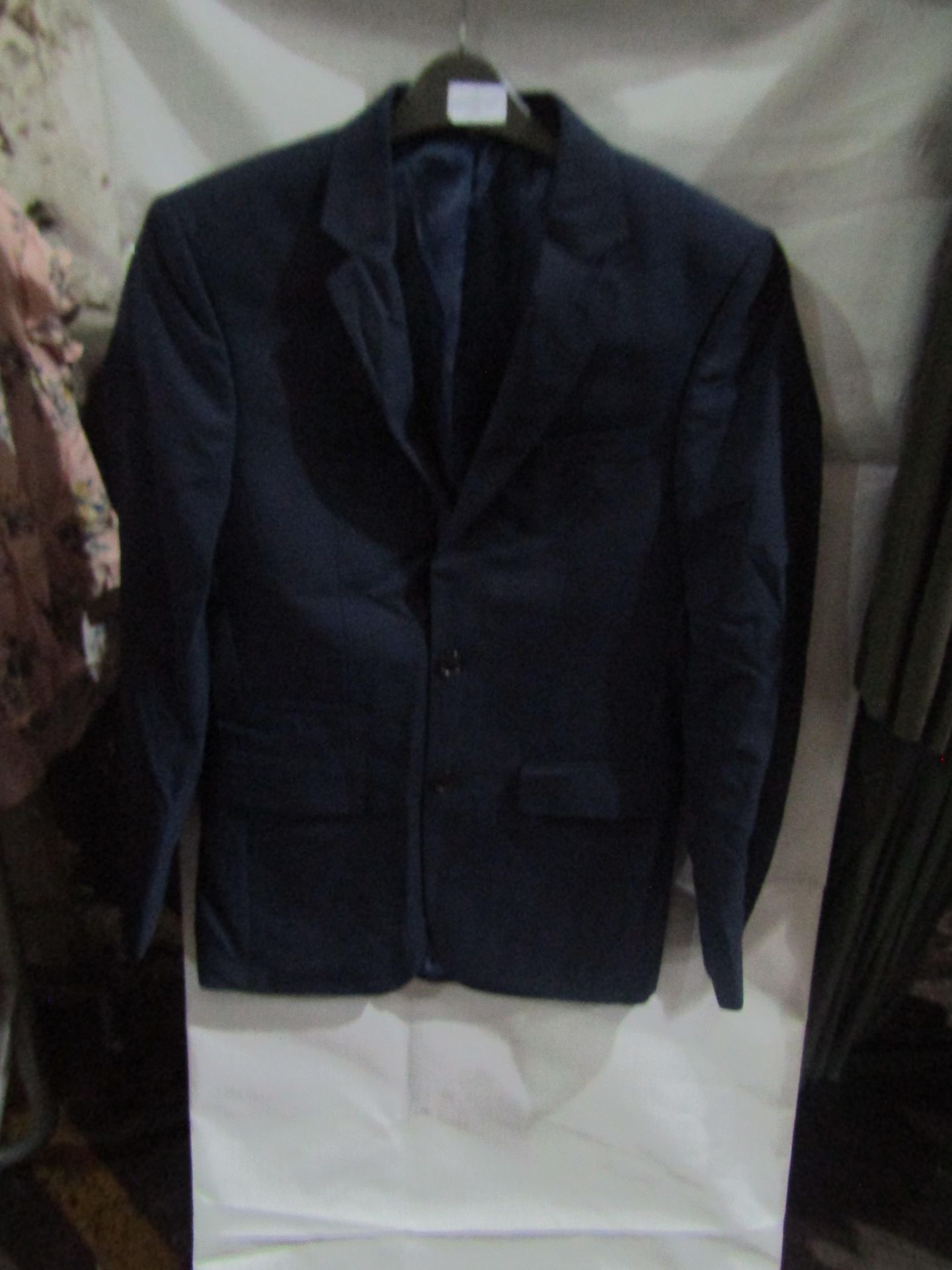 M&S Mens Navy Tailored Fit Performance Suit Jacket, Size: Chest 36" Long - Good Condition.