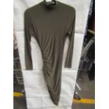 2x Missguided High Neck Cut Out Midaxi Dress, Slinky, Khaki - Size 8, New & Packaged.