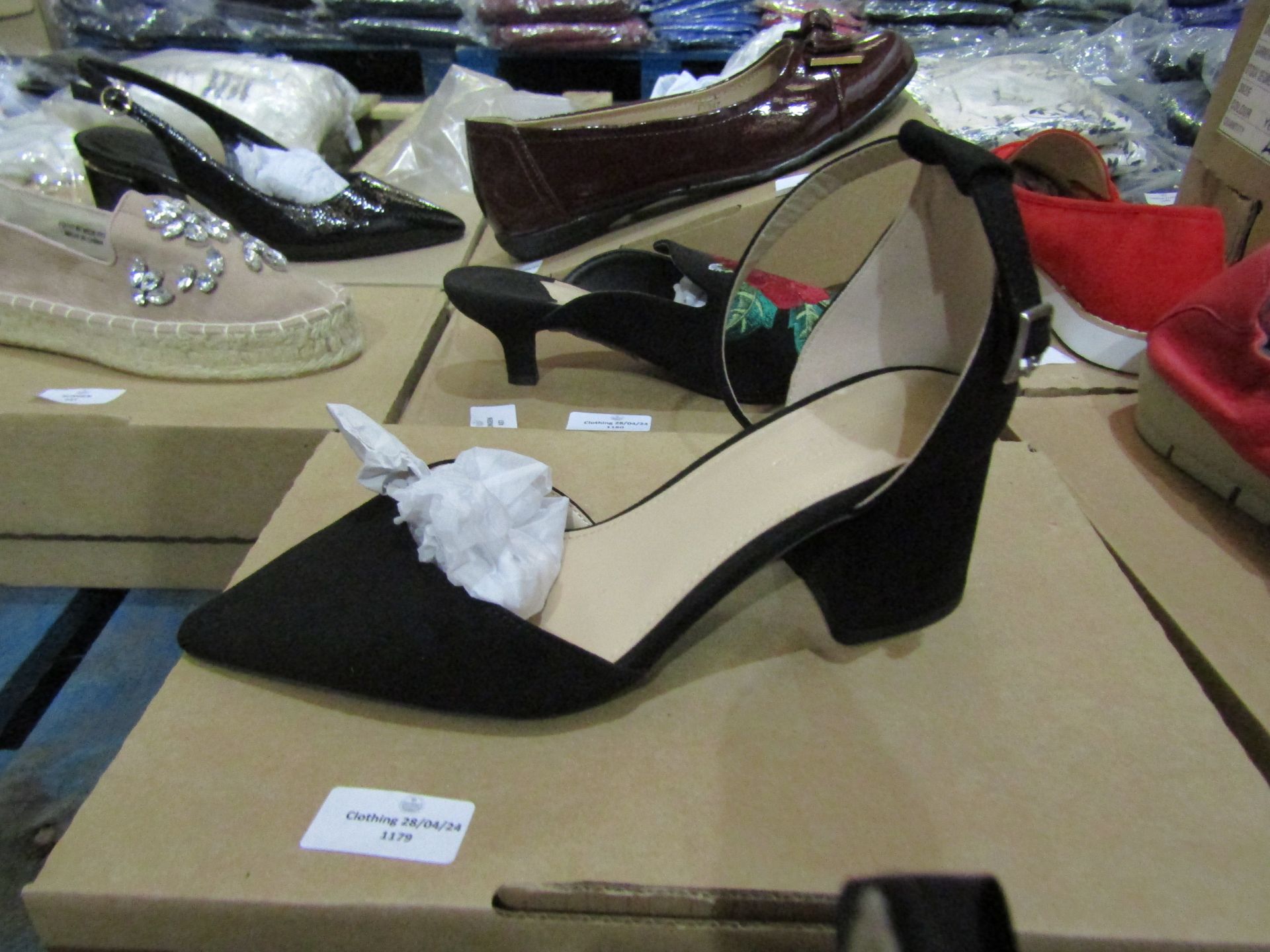 Ladies Black Heel Shoes, Uk 5EX2 Wide, Unworn & Boxed.
