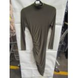 2x Missguided High Neck Cut Out Midaxi Dress, Slinky, Khaki - Size 8, New & Packaged.