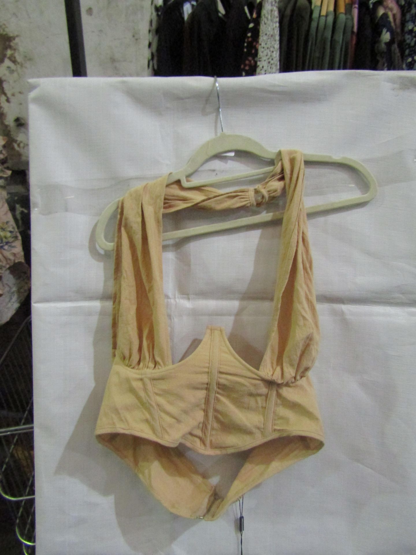 Box Of Approx 100x Pretty Little Thing Oatmeal Linen Look Cross Front Corset- Size 6, New &