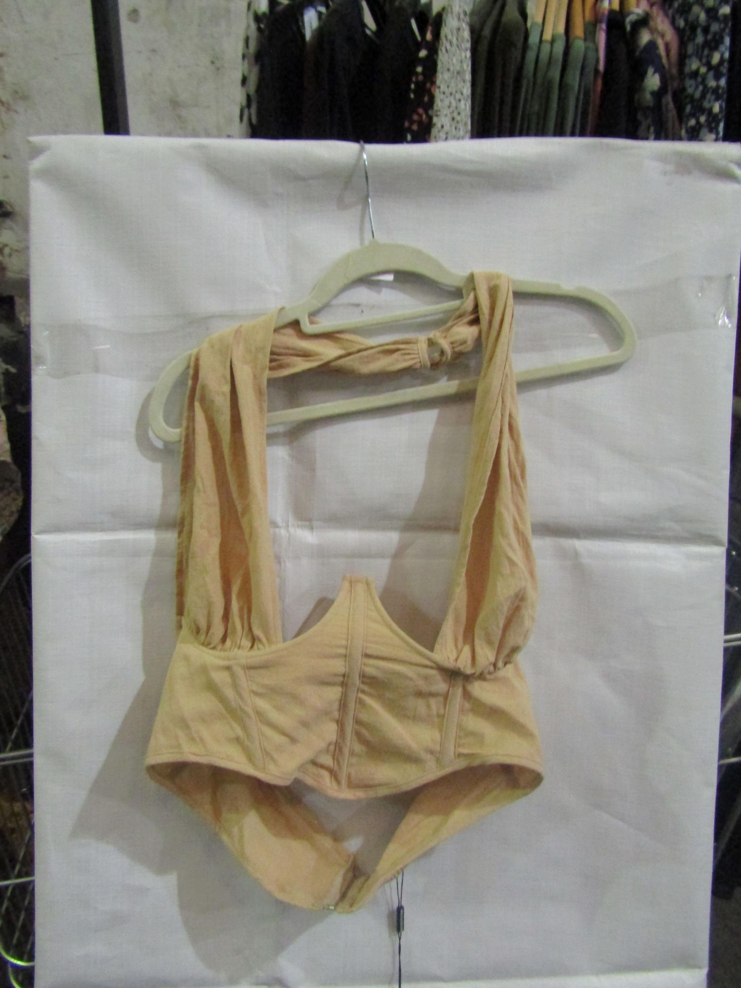 4x Pretty Little Thing Oatmeal Linen Look Cross Front Corset- Size 12, New & Packaged.