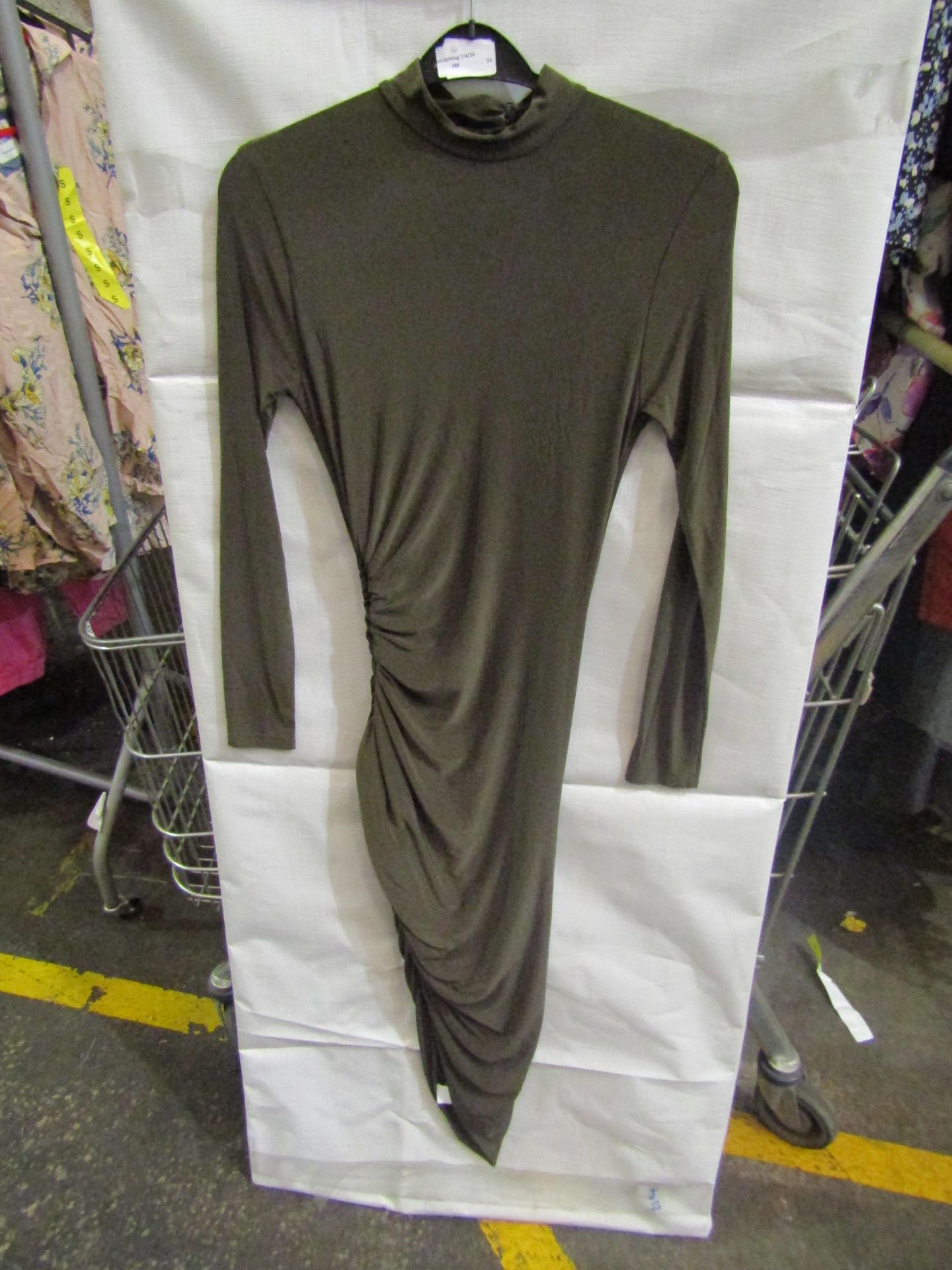 2x Miss Guided - Slinky Rucked Midi Khaki Dress - Size 20 Uk - New With Tags & Packaged. - Image 2 of 2