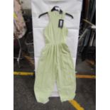 4x Pretty Little Thing Petite Sage Green Racer Neck Linen Look Wide Leg Jumpsuit- Size 6, New &