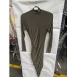 Missguided High Neck Cut Out Midaxi Dress, Slinky, Khaki - Size 6, New & Packaged.