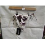 PrettylittleThing Brown Cow Print Beaded Tie Bikini Bottoms, Size 10 - Good Condition With Tag.