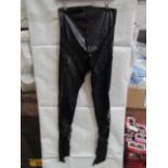 1x Box Containing Approx 40x Pretty Little Thing Shape Black Faux Leather Lace Insert Leggings, Size