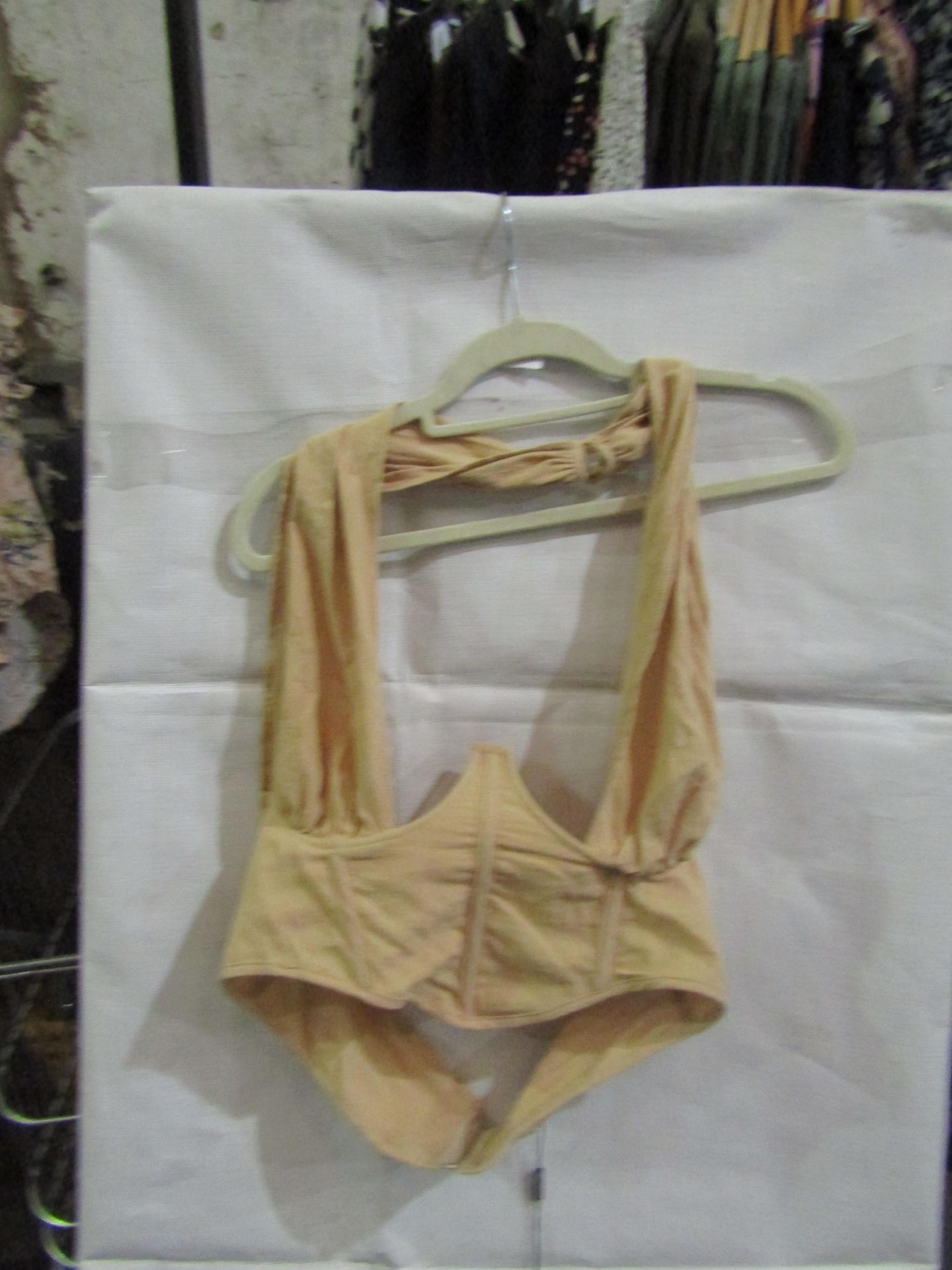 4x Pretty Little Thing Oatmeal Linen Look Cross Front Corset- Size 8, New & Packaged.