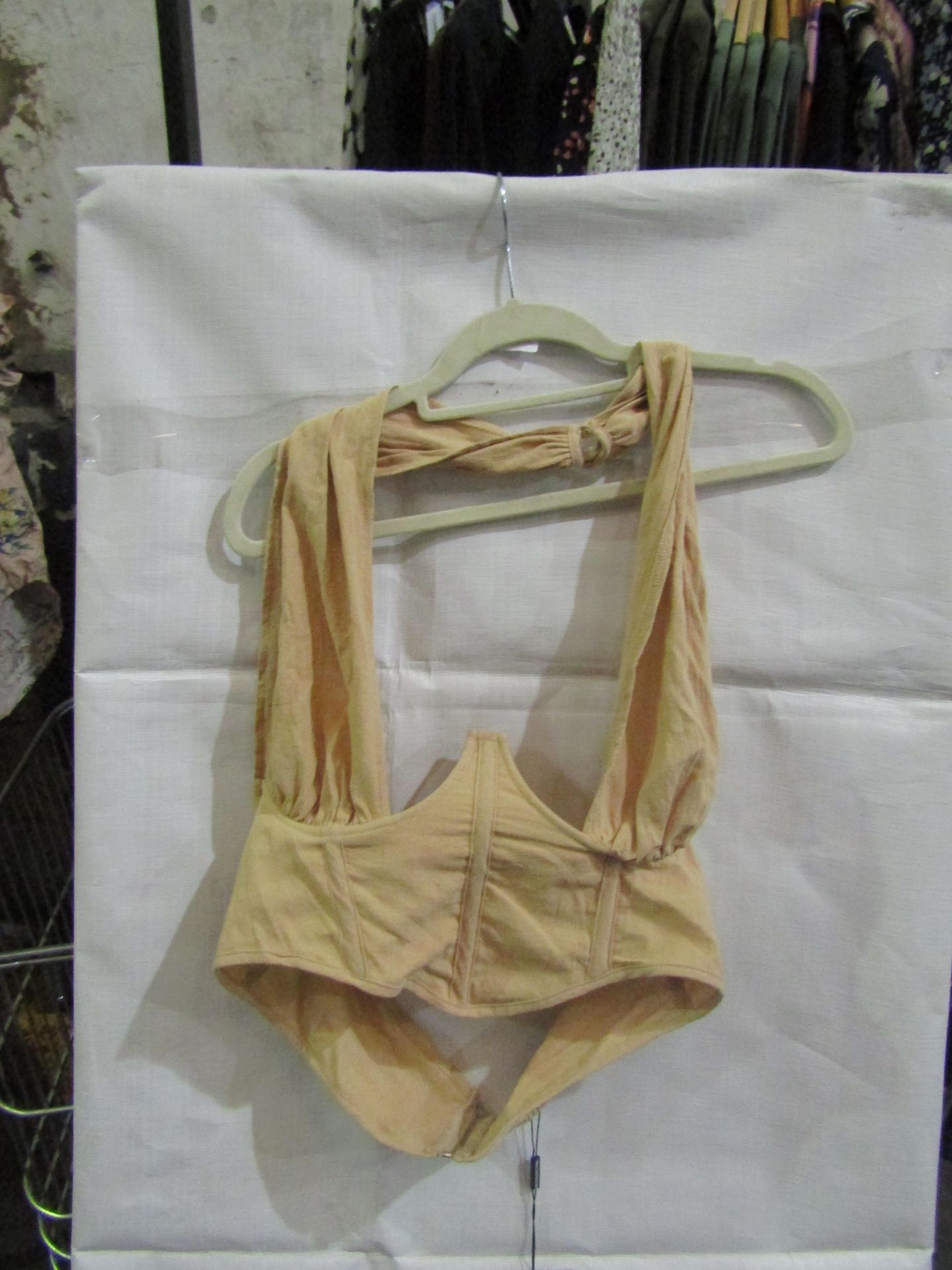 4x Pretty Little Thing Oatmeal Linen Look Cross Front Corset- Size 8, New & Packaged.