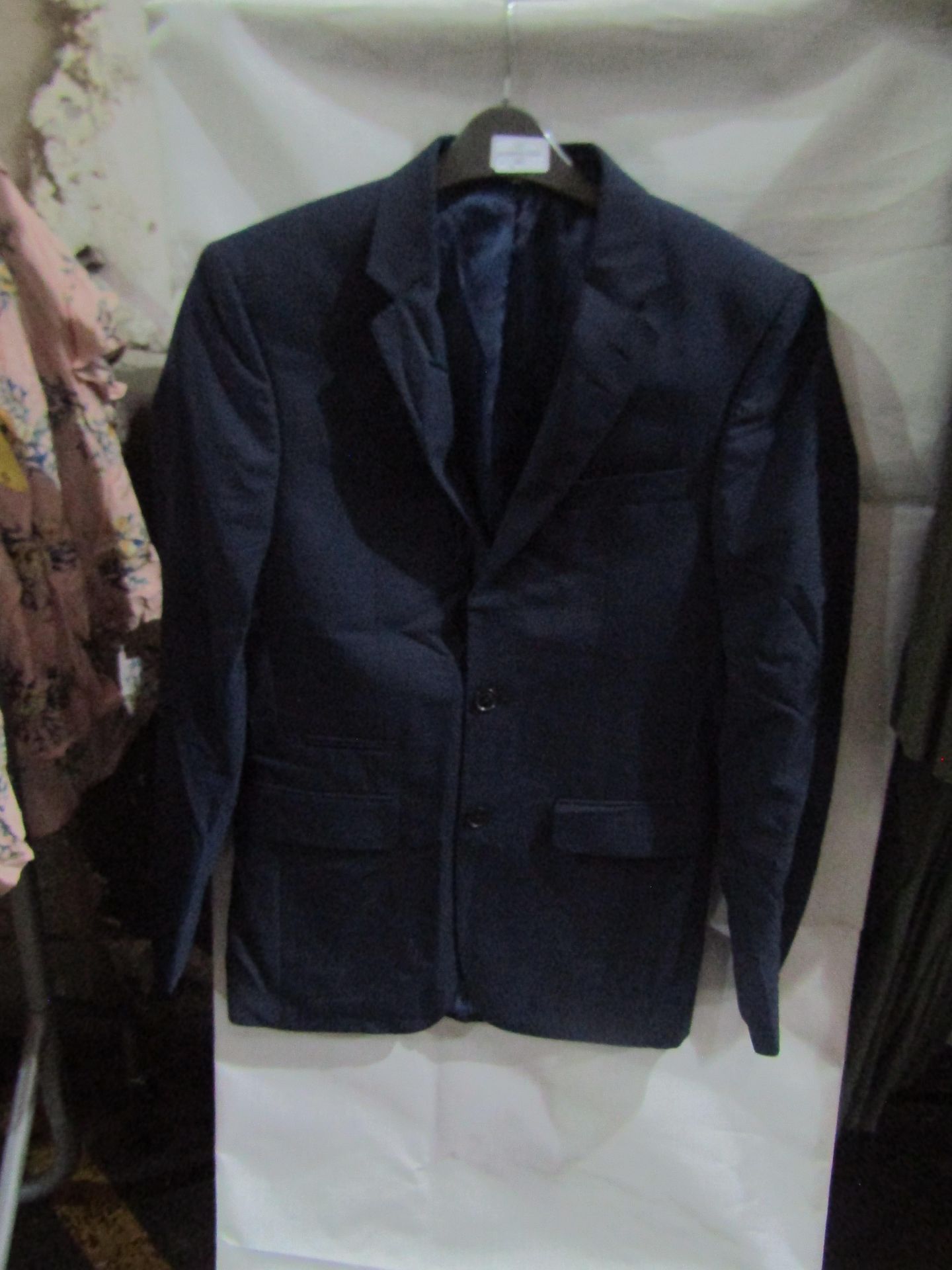 M&S Mens Navy Tailored Fit Performance Suit Jacket, Size: Chest 36" Long - Good Condition.