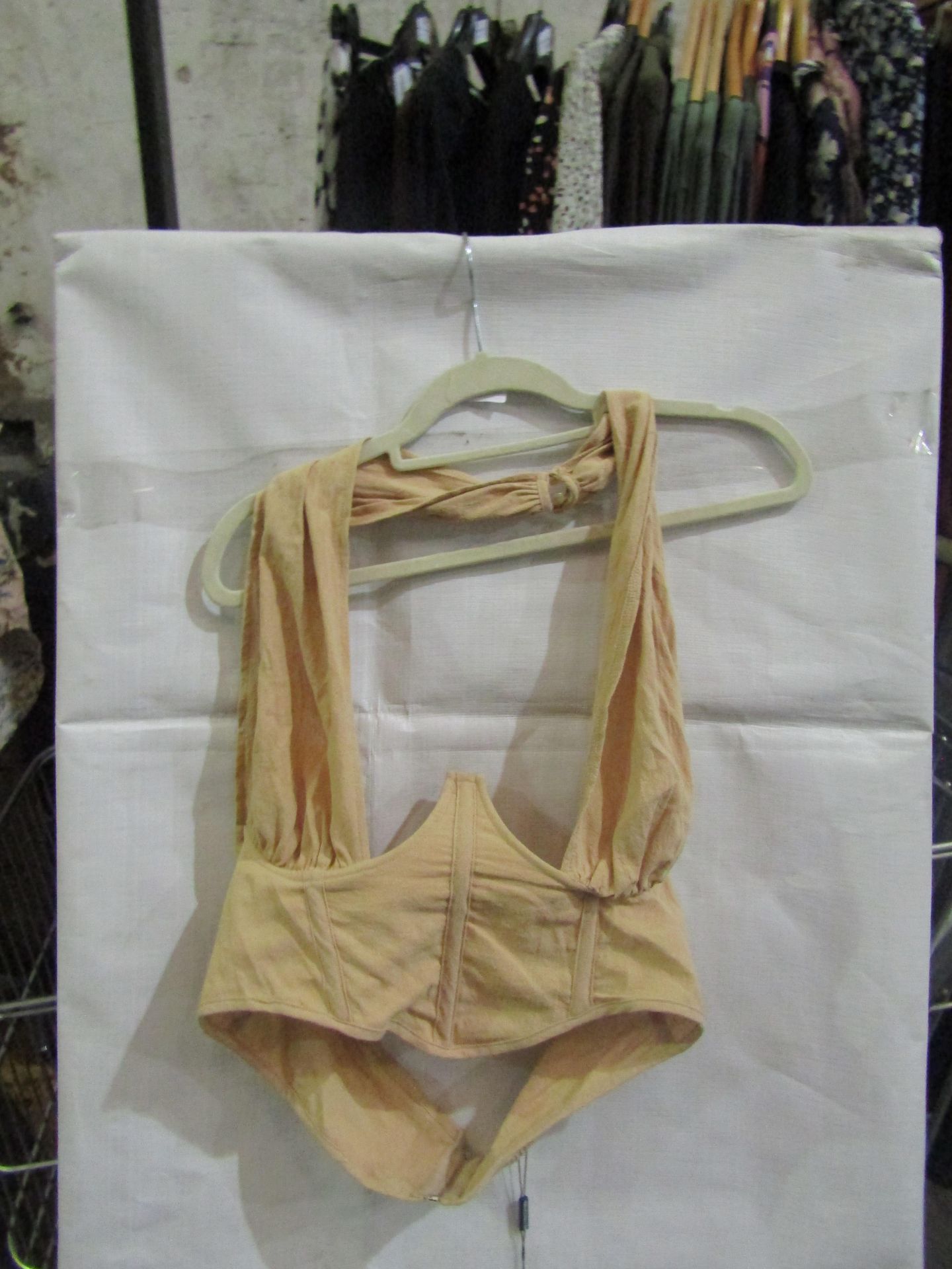 4x Pretty Little Thing Oatmeal Linen Look Cross Front Corset- Size 10, New & Packaged.
