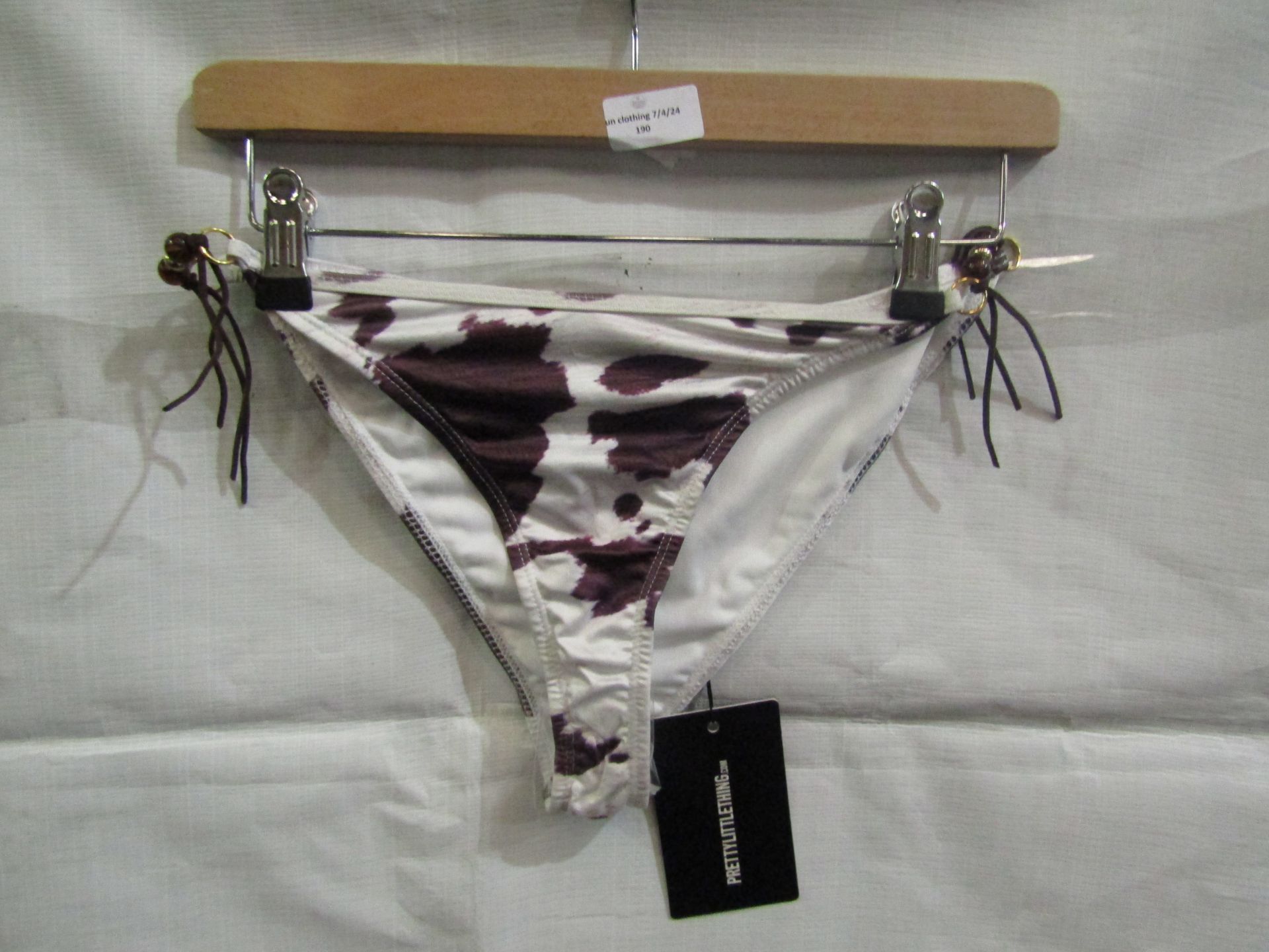 2x Pretty Little Thing Brown Cow Print Beaded Tie Bikini"s - Size 10, New & Packaged.