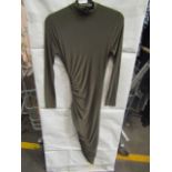 2x Missguided High Neck Cut Out Midaxi Dress, Slinky, Khaki - Size 8, New & Packaged.