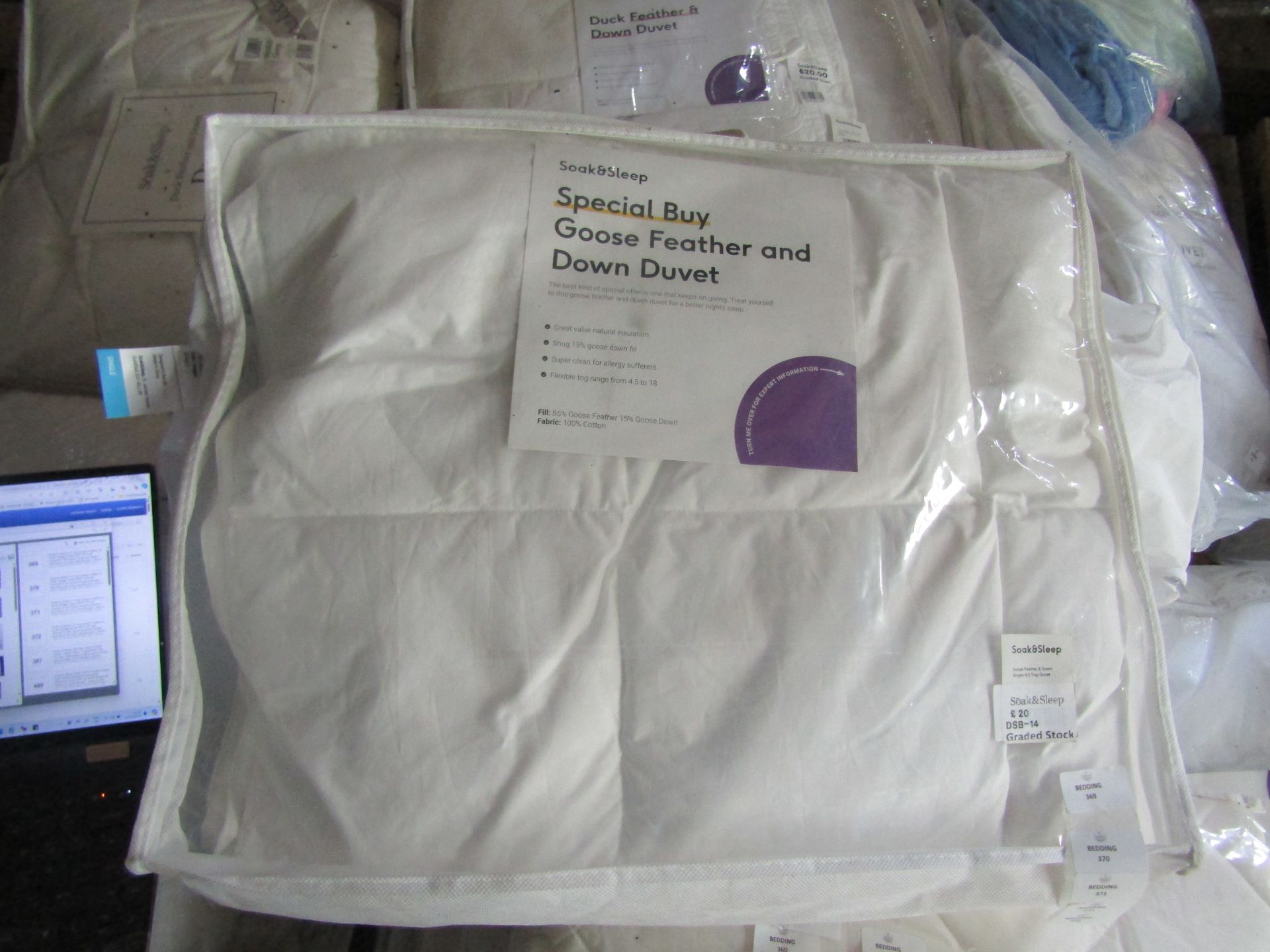 Soak & Sleep 4.5 Tog Goose Feather & Down Single Duvet RRP 55