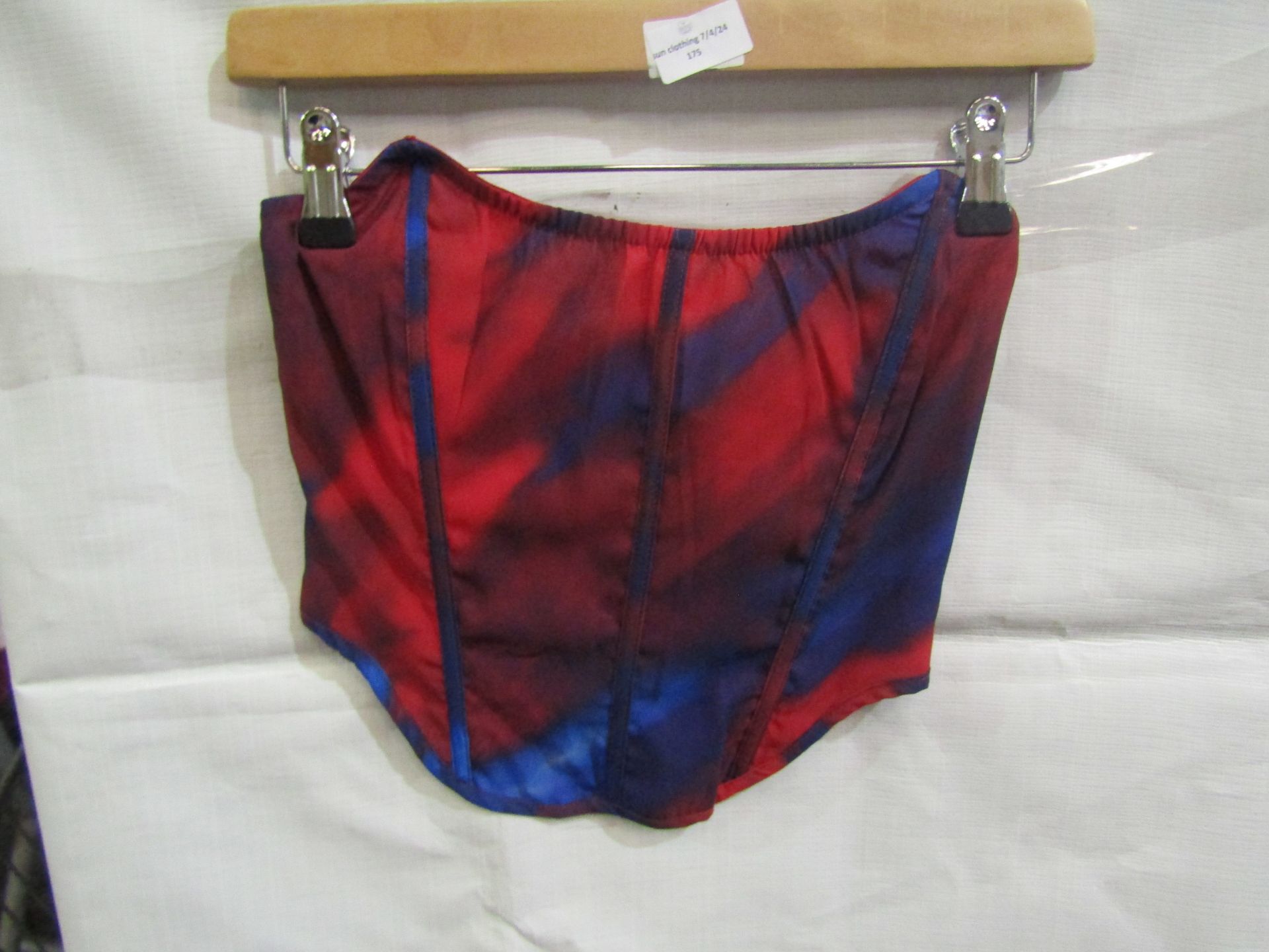 3 x Pretty Little Thing Red Abstract Print Chiffon Structured Bandeau Corset - Size 12, New With