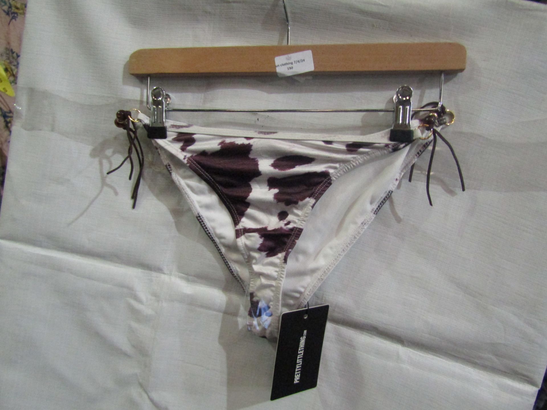 5x Pretty Little Thing Brown Cow Print Beaded Tie Bikini"s - Size 8, New & Packaged.