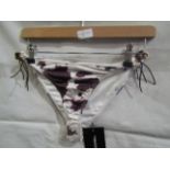 2x Pretty Little Thing Brown Cow Print Beaded Tie Bikini Bottoms - Size 4, New & Packaged.