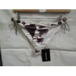 2x Pretty Little Thing Brown Cow Print Beaded Tie Bikini Bottoms - Size 4, New & Packaged.