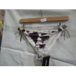 2x Pretty Little Thing Brown Cow Print Beaded Tie Bikini Bottoms - Size 6, New & Packaged.