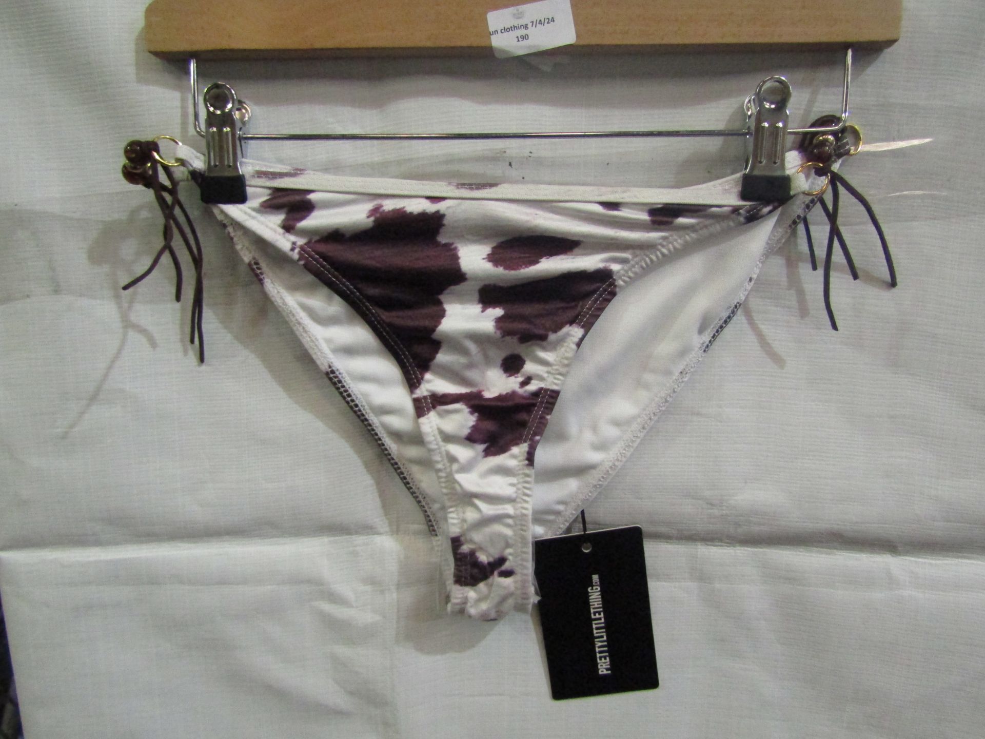 2x Pretty Little Thing Brown Cow Print Beaded Tie Bikini"s Size 10, New & Packaged.