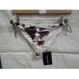 2x Pretty Little Thing Brown Cow Print Beaded Tie Bikini Bottoms - Size 4, New & Packaged.