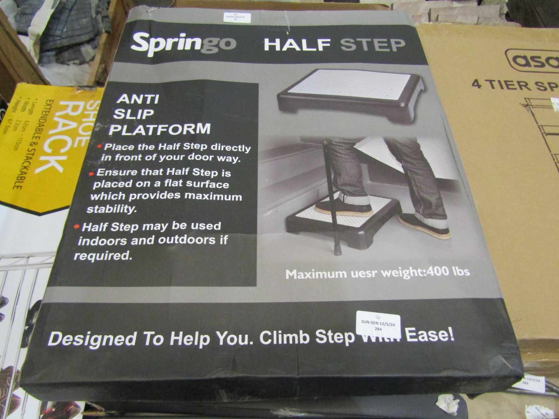 2x Springo Half Step With Anti Slip Platform - Both Unchecked & Boxed.